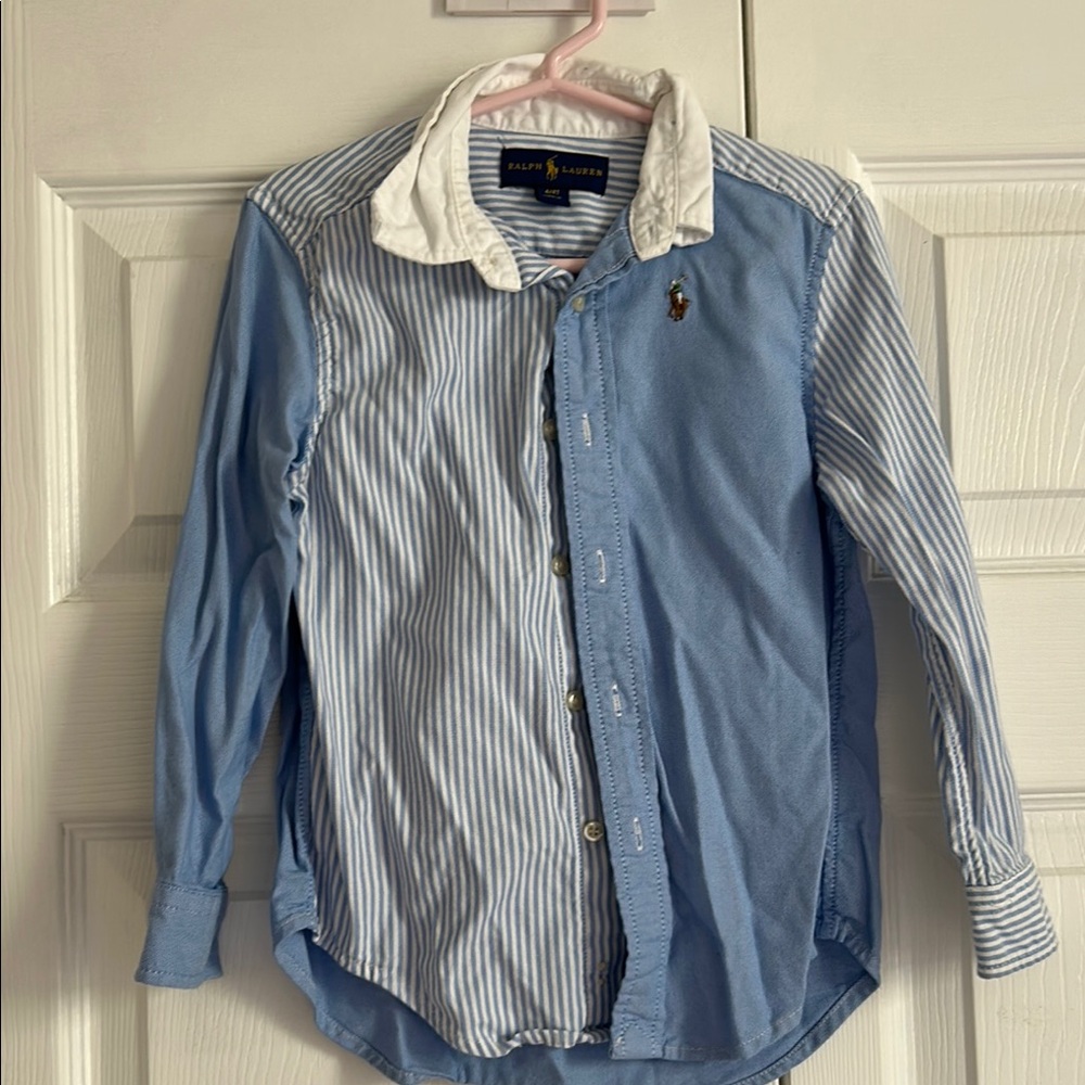 Boys Polo Ralph Lauren Striped / Solid Button Down LIGHTLY USED! 4-4T